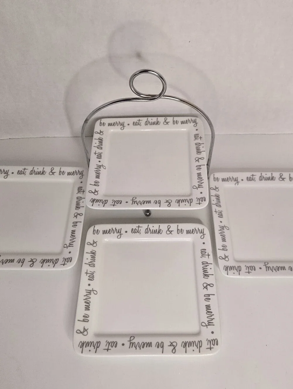Ciroa Eat Drink & Be Merry Platinum Square Appetizer Plates x4 Metal Srand